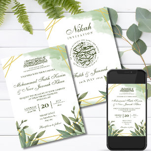 Invitation Vert Or Blanc Mariage musulman Nikah