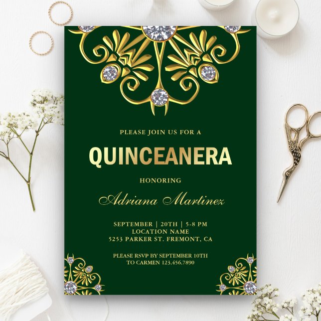 Invitation Vert Or Diamant Mandala Quinceañera (Créateur téléchargé)