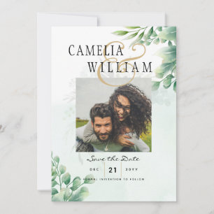 Invitation Vert Or Eucalyptus MARIAGE QR CODE Moderne