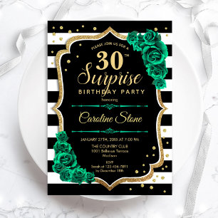 Invitation Vert or noir blanc Surprise 30e anniversaire