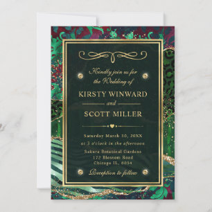 Invitation Vert Or Pailleté Agate Jungle Mariage