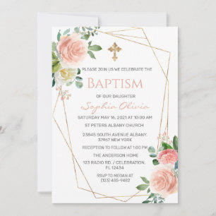 Invitation Vert or rose Eucalyptus Girl Baptism Invitat