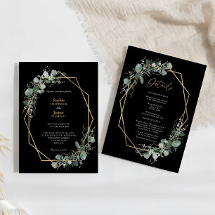 Invitation Vert Or Simple Noir Tout en un Mariage