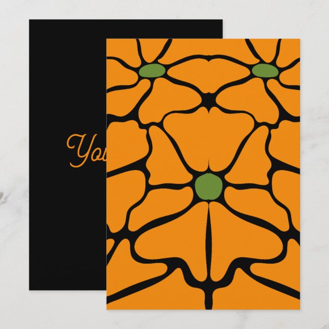 Invitation Vert & Orange Floral Abstrait Moderne (Devant / Derrière)