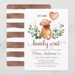 Invitation Vert Ours Teddy Bearly Wait Baby Anniversaire