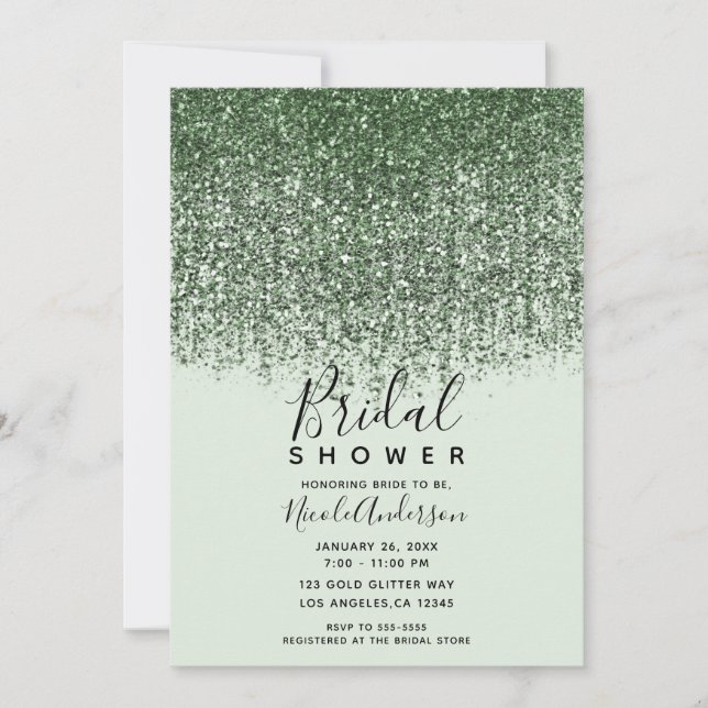 Invitation Vert Pailleté Brillant St. Fête de mariage de la S (Devant)