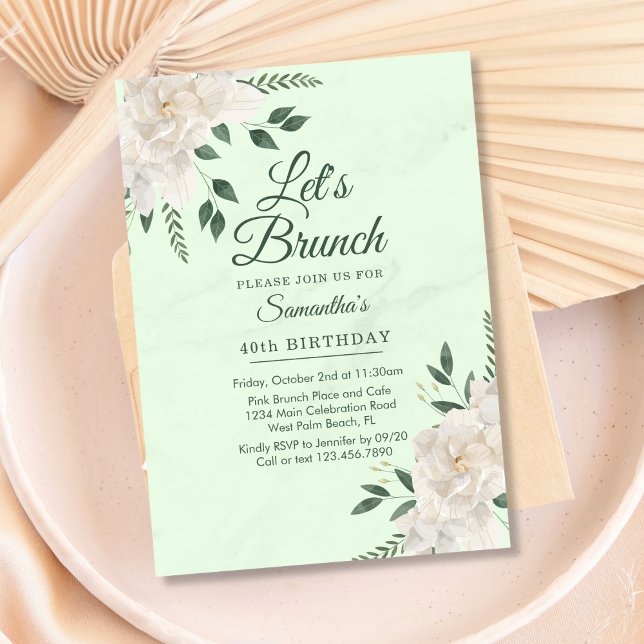 Invitation Vert Pastel Floral Brunch de Fête pour Tout Événem (Créateur téléchargé)