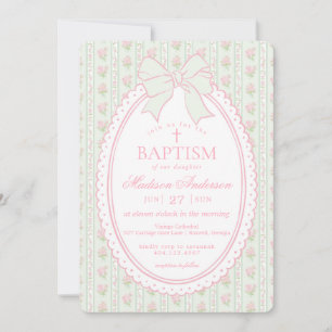 Invitation Vert pastel Floral vintage élégant Baptême