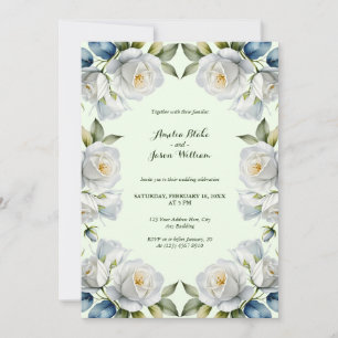 Invitation Vert Pastel Rose blanche Floral Mariage frontière