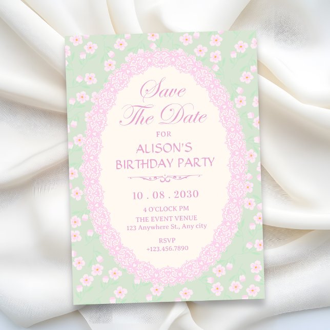 Invitation Vert pastel rose floral  (Créateur téléchargé)