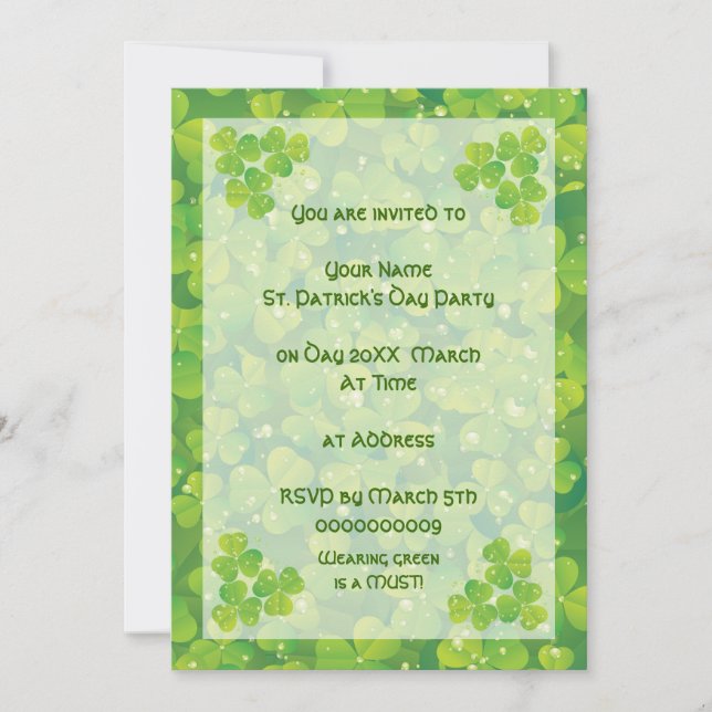 Invitation Vert porte-bonheur trèfle shamrock invitatiom (Devant)