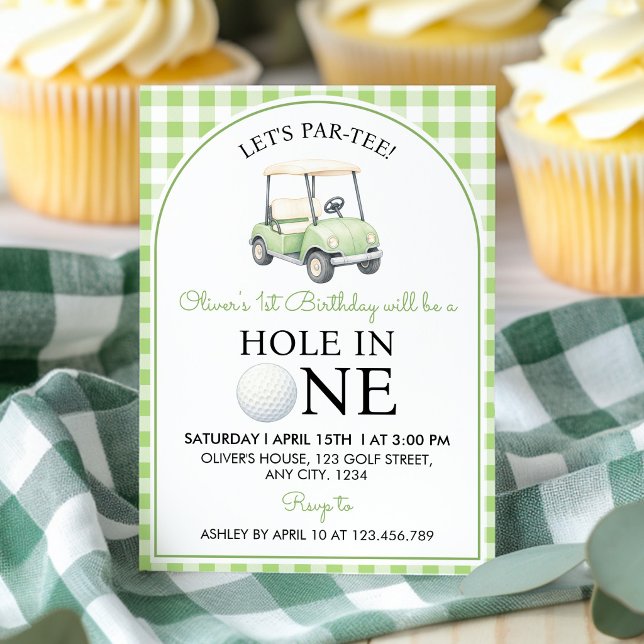 Invitation Vert pour une fête de premier anniversaire de golf (Créateur téléchargé)