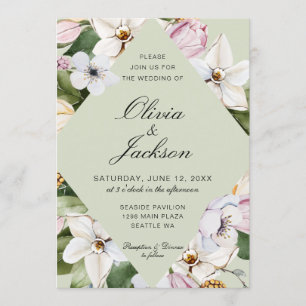 Invitation Vert printemps   Mariage floral rose Tulip Daffodi