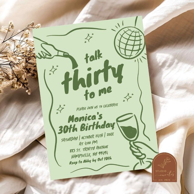 Invitation Vert Rétro Anniversaire 30 Ans Disco Talk Thirty (Créateur téléchargé)