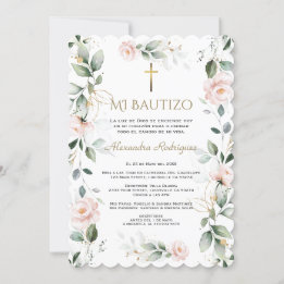 Invitation Vert rose Floral espagnol Mi Bautizo Baptism