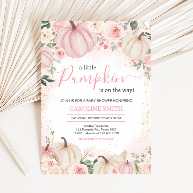 Invitation Vert rose Floral Petite citrouille (Greenery Floral Pumpkin Invitation
)