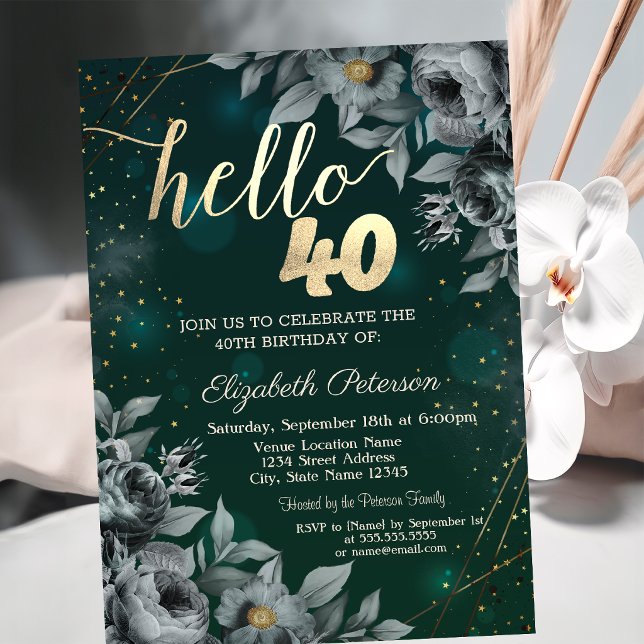 Invitation Vert Rose foncé 40e anniversaire (Créateur téléchargé)