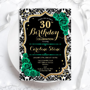 Invitation Vert Rose Gold Black Damask 30e anniversaire