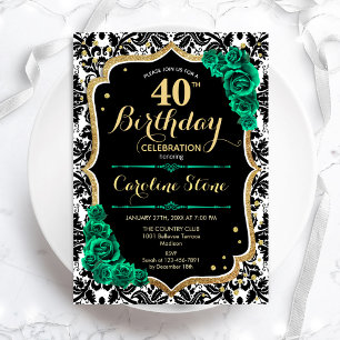 Invitation Vert Rose Gold Black Damask 40e anniversaire