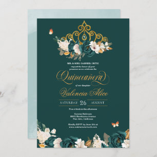 Invitation Vert Rose Gold Tiara Papillon Flor Quinceanera