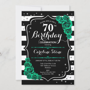 Invitation Vert Rose noir blanc rayures 70e anniversaire
