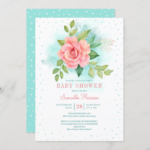 Invitation Vert rose Turquoise Ombre Floral Aquarelle Rose