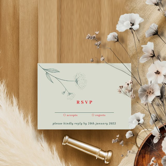 Invitation Vert Rouge Boho Coton Fleur Répondre aimablement (Créateur téléchargé)