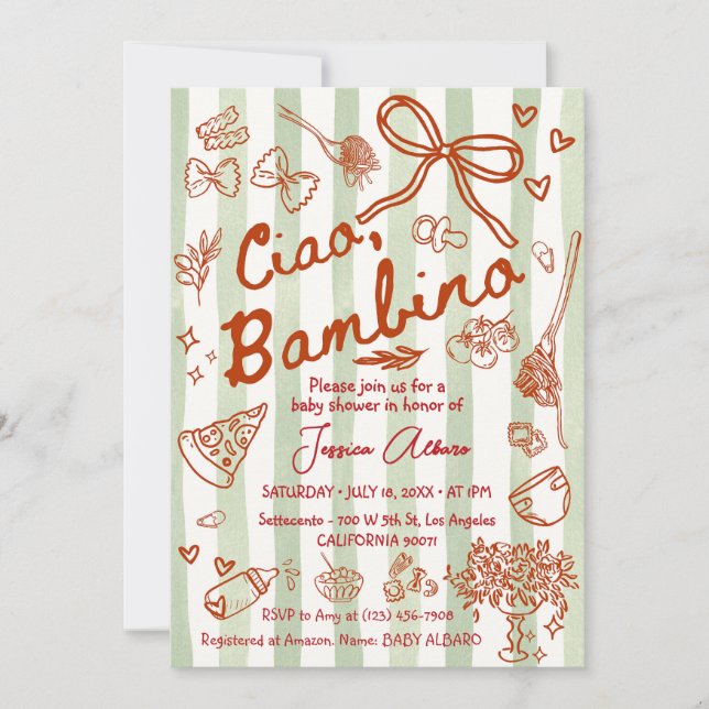 Invitation Vert Rouge Ciao Bambino Italien (Devant)