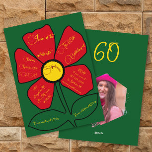 Invitation Vert, Rouge, Or 60ème Anniversaire Simple Doodle F
