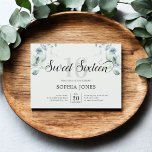 Invitation Vert Rustique Doux 16 Sage Vert<br><div class="desc">Célébrez un anniversaire marquant avec notre exquise invitation au Sweet sixteen. Décorée d'une belle illustration d'eucalyptus aquarelle en haut, cette invitation allie charme rustique et élégance. Le titre "Sweet sixteen" est écrit gracieusement en écriture élégante, superposant le numéro gras et grand de serif "16". Parfait pour donner le ton d'une...</div>