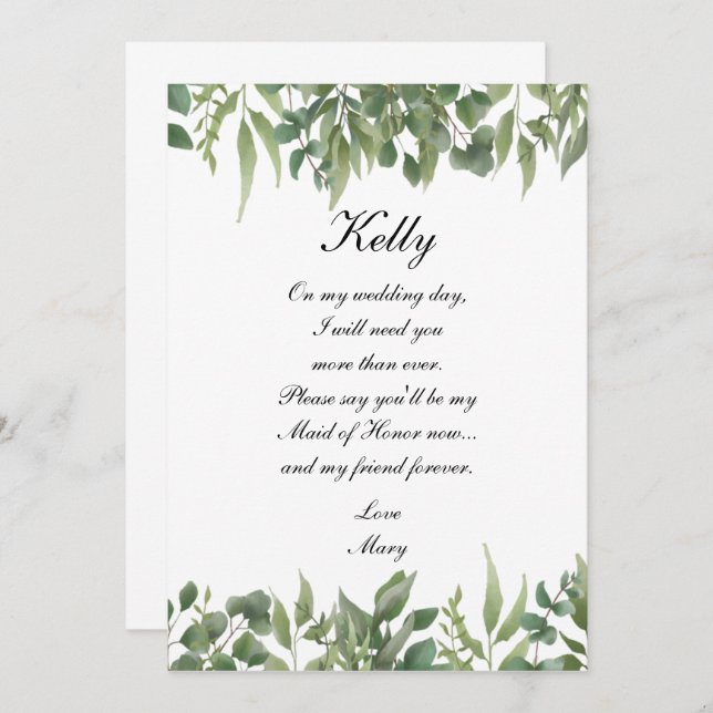 Invitation Vert Rustique Feuille Verdure Feuillage Maid Of Ho (Devant / Derrière)