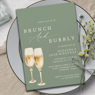 Invitation Vert sage   Champagne Anniversaire Brunch & Bubbly