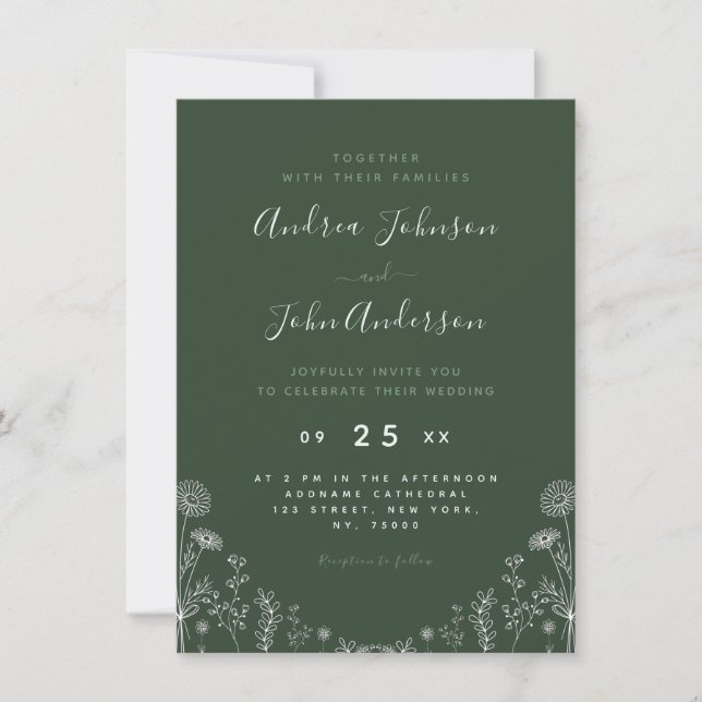 Invitation Vert sage | Fleur sauvage Levée de feuille botaniq (Devant)
