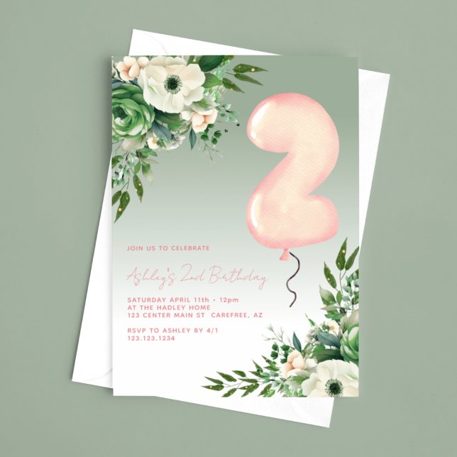 Invitation Vert sage floral élégant 2e anniversaire (Créateur téléchargé)