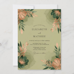 Invitation Vert sage Poétique Botanique Mariage