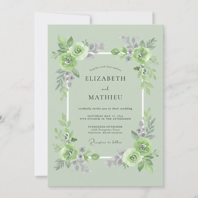Invitation Vert sage rafraîchissant mariage botanique (Devant)