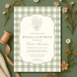 Invitation Vert sauge à carreaux floral noeud papillon Lunche