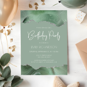 Invitation Vert sauge Argent Agate Anniversaire Toute année