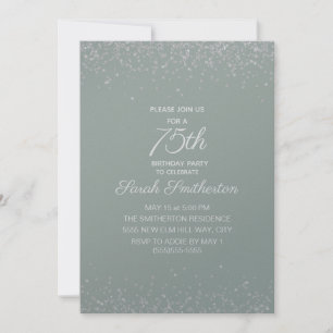 Invitation Vert sauge Argent Diamant Paillettes 75e Anniversa