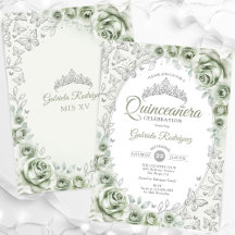 Vert sauge Argent Floral Quinceanera