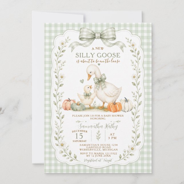 Invitation Vert Sauge Automne Dinde Baby Shower (Devant)