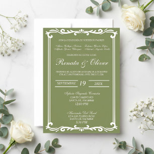 Invitation Vert sauge avec cadre mariage espagnol