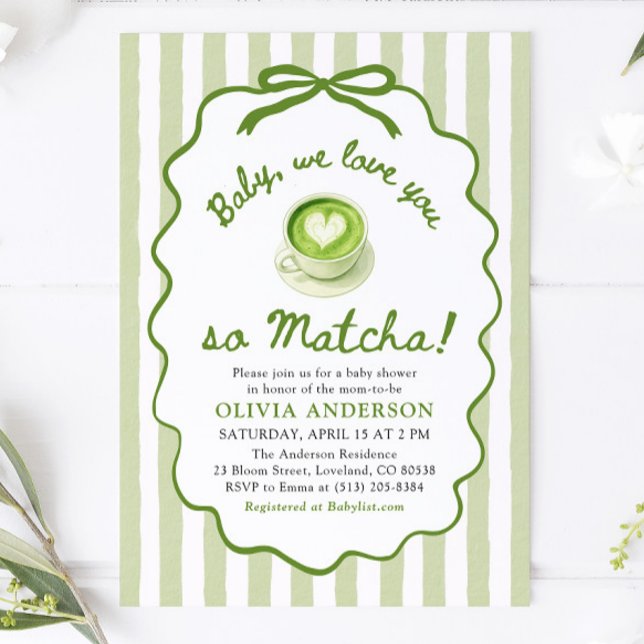 Invitation Vert Sauge Bébé Nous t'aimons tellement Baby Showe (Sage Green Baby We love you so Matcha Baby Shower Invitation)
