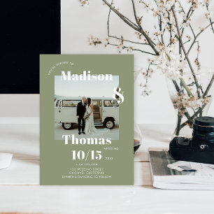 Invitation Vert Sauge Blanc 1 Photo Minimaliste Mariage Gras