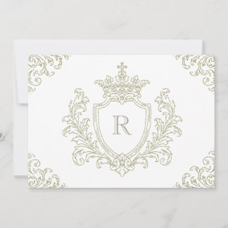 Invitation Vert sauge blason traditionnel monogramme baptême