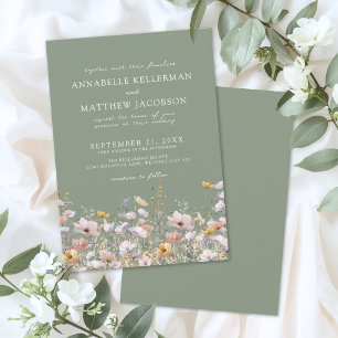 Invitation Vert Sauge Boho Mariage aux Fleurs Sauvages