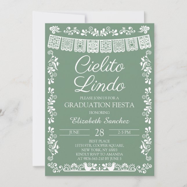 Invitation Vert sauge Cielito Lindo Graduation Fiesta (Devant)
