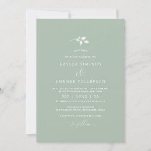 Invitation Vert Sauge Clair Mariage Simple Élégant Classique