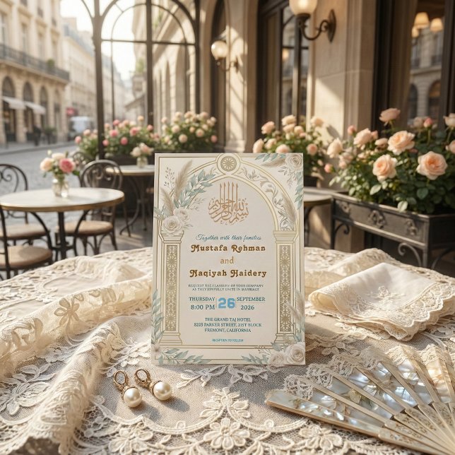 Invitation Vert sauge Crème Bleu Poussiéreux Floral Luxe (Créateur téléchargé)