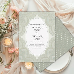 Invitation Vert sauge dentelle mariage fantaisiste vintage